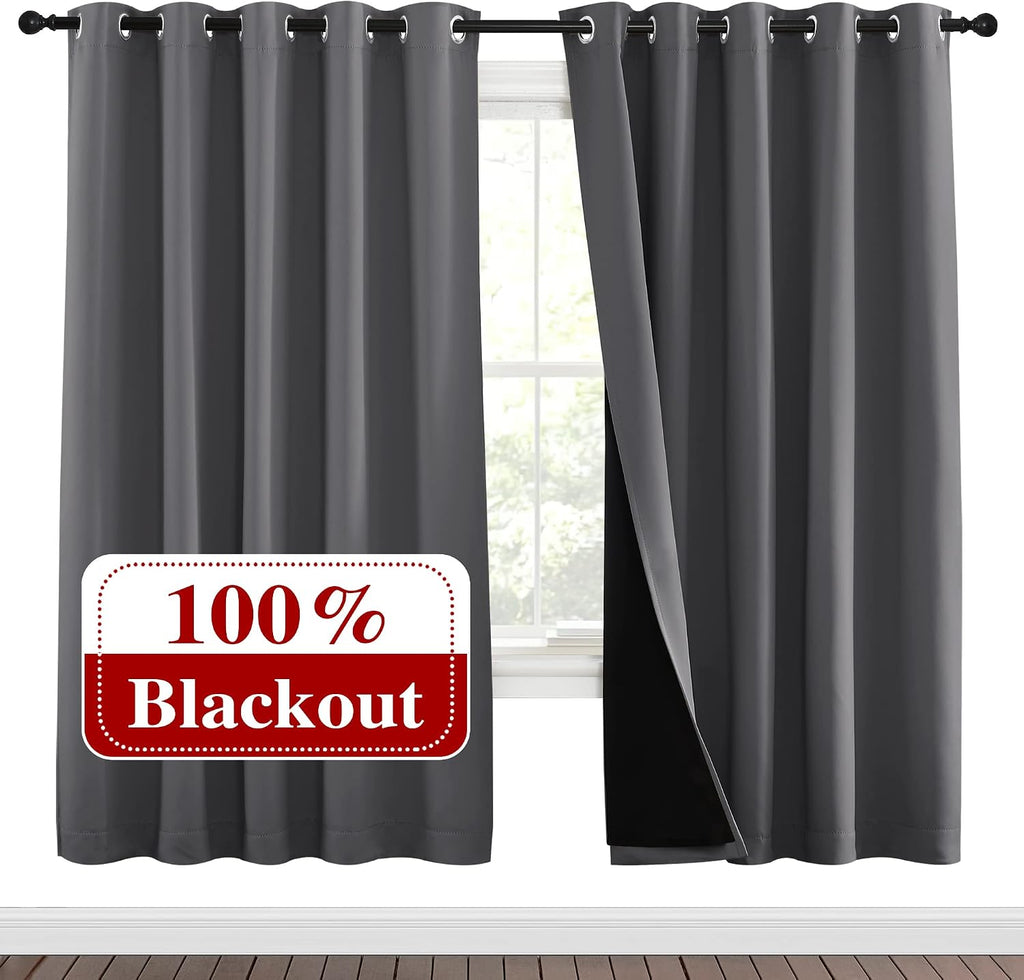Nicetown Grey Full Shade Curtain Panels, Pair of Energy Smart & Noise Blocking Out Blackout Drapes for Dining Room Window, Thermal Insulate…