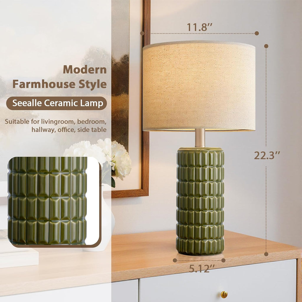 SeealleLighting 23" Modern Ceramic Table Lamps Set of 2 - Table Lamps for Living room, Farmhouse Bedside Night Stands Lamp for Bedroom, Whi…