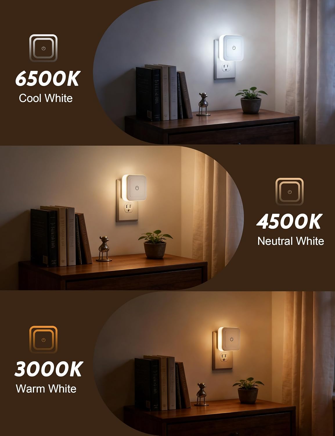 Sujeet Modern Night Light, 1-50LM Stepless Dimming LED Night Light with 3CCT (3000K/4500K/6500K), Night Lights Plug into Wall Night Light f…