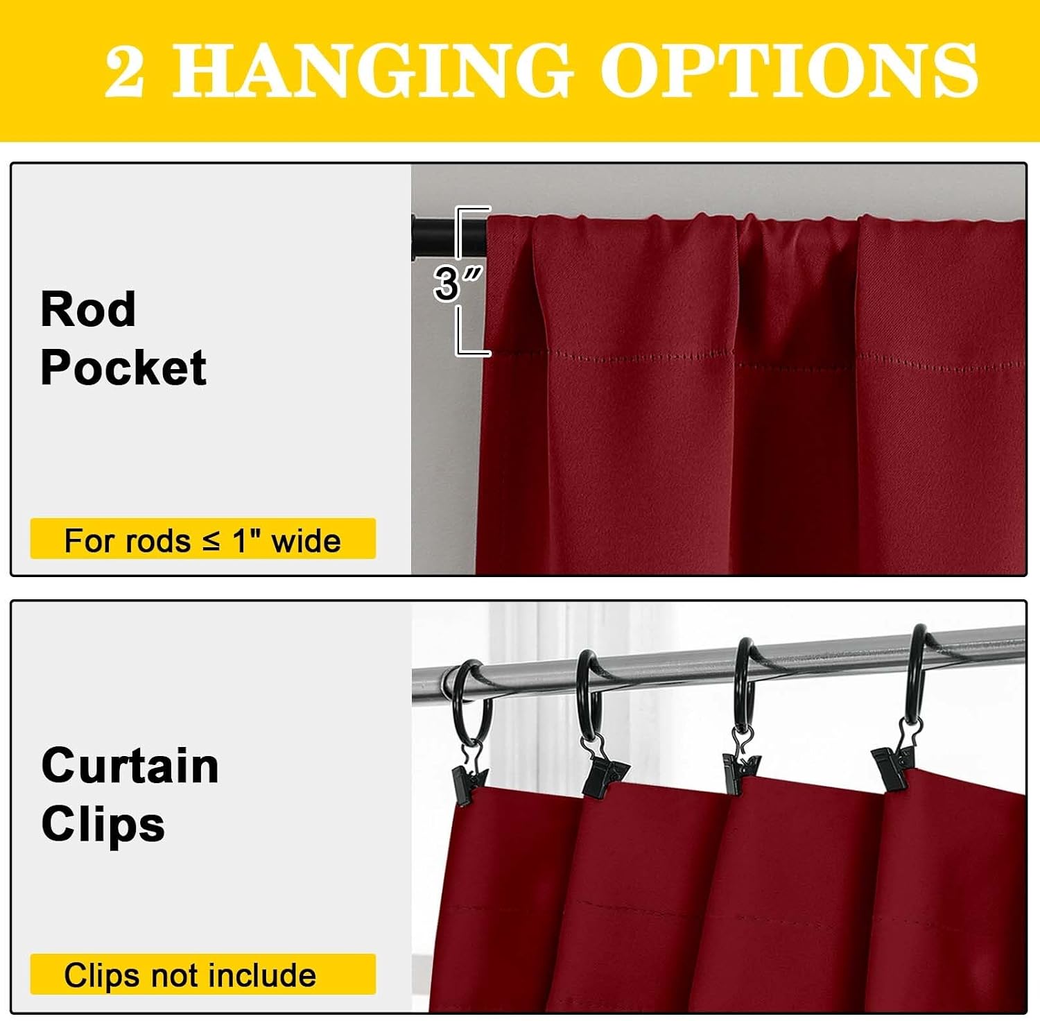 WelvetBLK Red Room Darkening Curtains for Bedroom Living Room 45 Inch Length 2 Panels Set, Soft Solid Thermal Insulated Rod Pocket Short Cu…