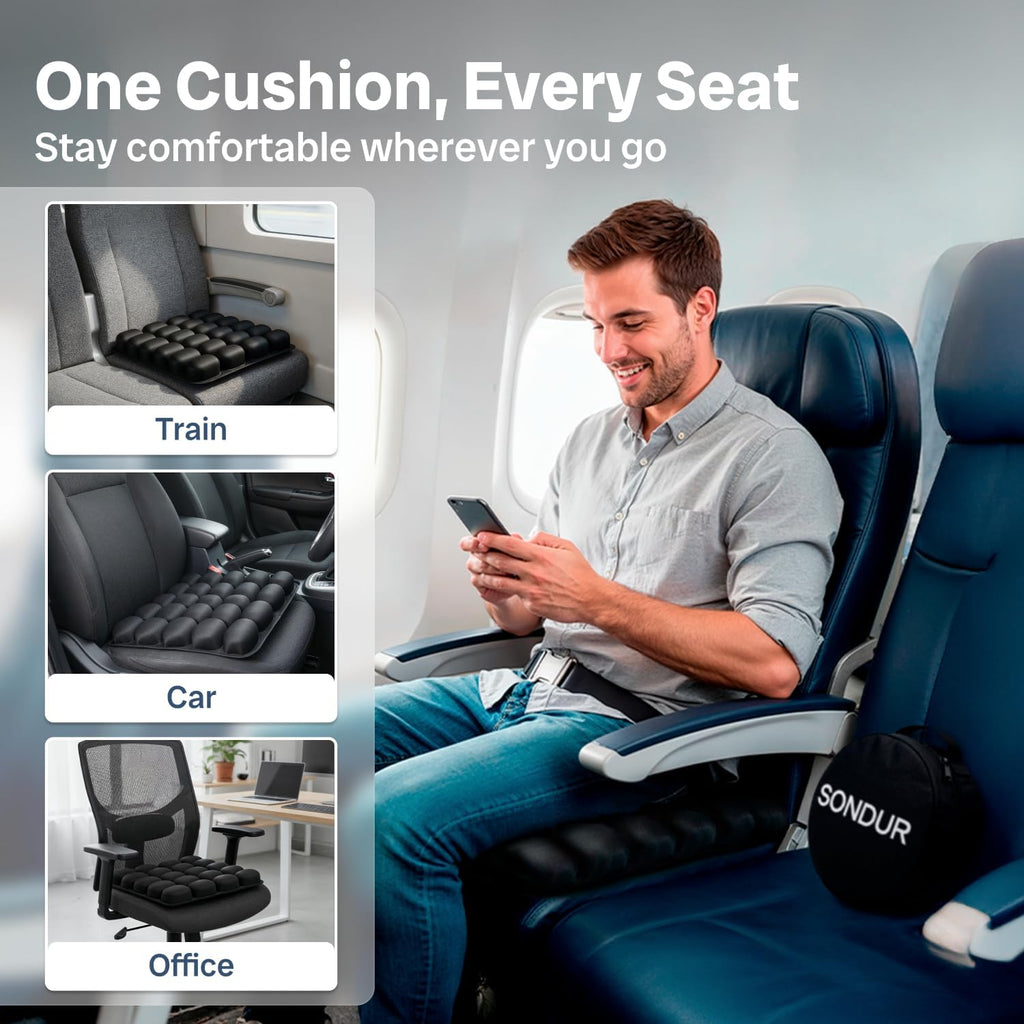 SondurTM Travel Cushion – CloudAir Technology Airplane Seat Cushion – Inflatable Travel Cushion for Long Flights – Portable Air Cell…