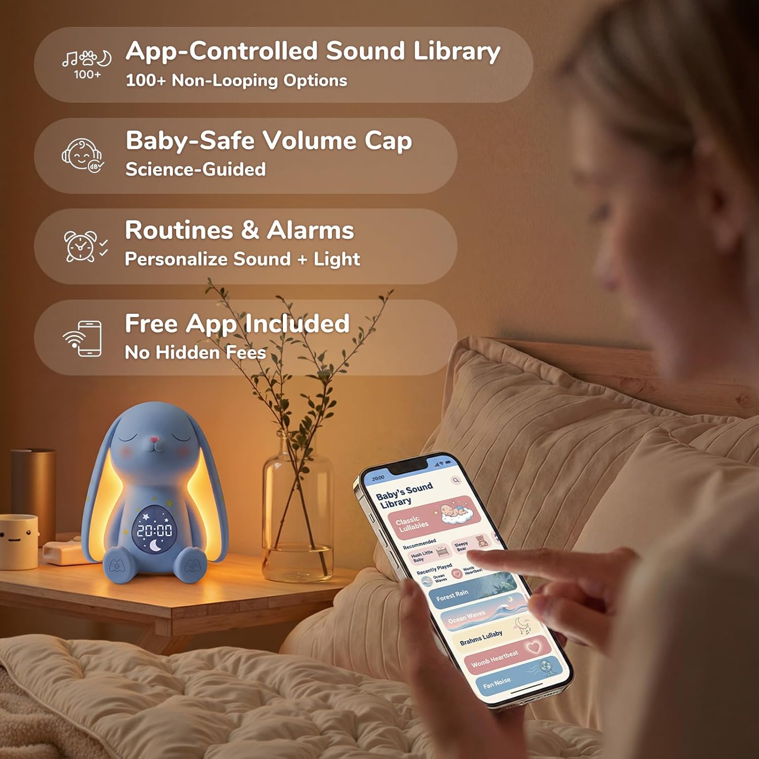 Mewaii Mom's Choice Awards丨Bunny White Noise Sound Machine Baby for Sleep- AI Cry Detection, 100 Soothing Sounds, Full APP Access Included,…