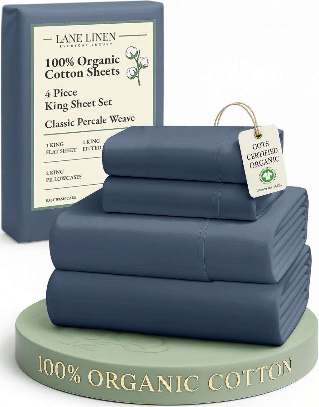 LaneLinen LANE LINEN 100% Organic Cotton Sheets for King Size Bed - Soft Percale Sheets, Breathable Luxury Hotel Style Machine Washable Ful…