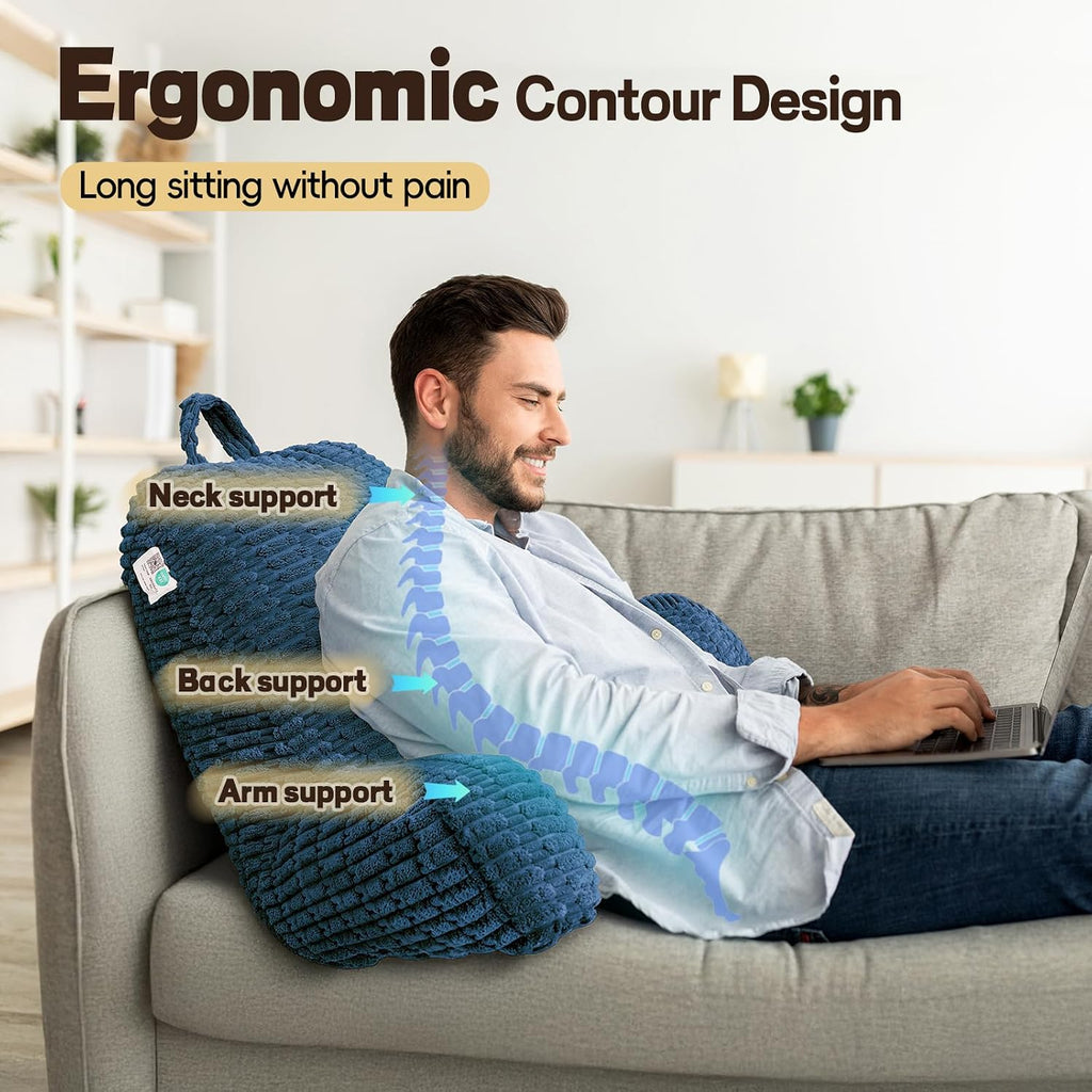 Luisof 21" Higher Large Reading Pillow for Bed Adult, Back Pillow for Bed Sitting Up with Memory Foam Back Support with Arms Rest for Couch…
