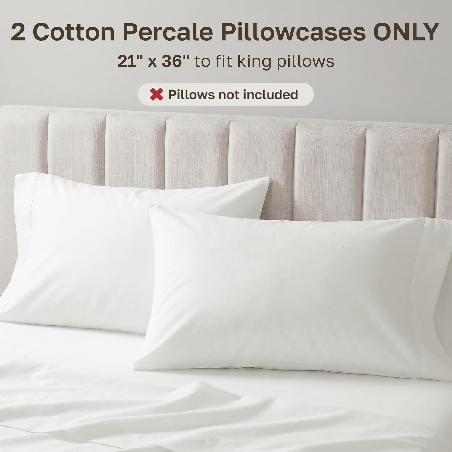 CaliforniaDesignDen California Design Den Percale Pillow Cases King Size Set of 2-100% Egyptian Cotton, Crisp Percale Feel, Breathable & So…