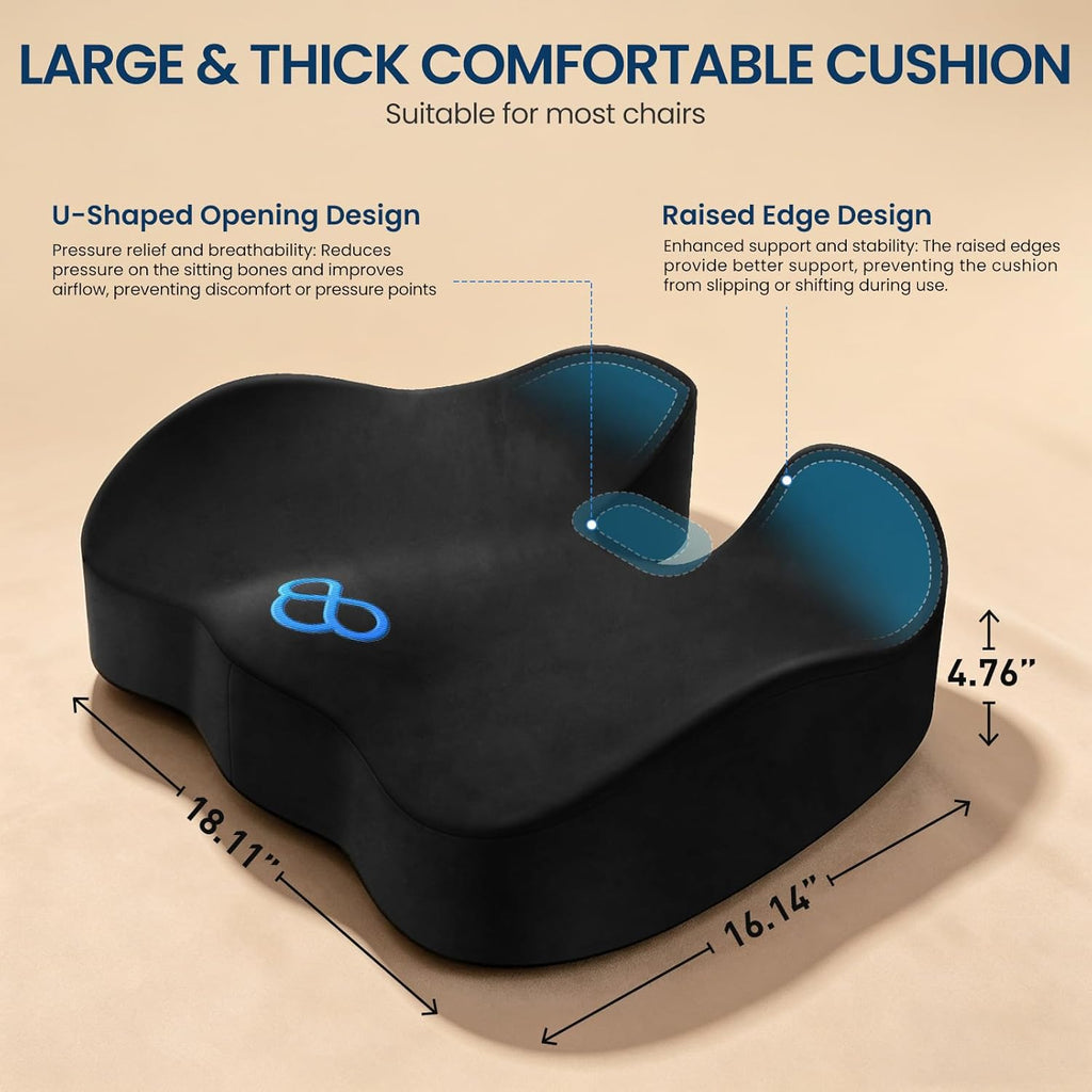 BlissTrends Seat Cushion with Velvet Cover, Thick Memory Foam Cushions for Office Chair, Car Seat, Airplane, Relieving Pressure Tailbone…