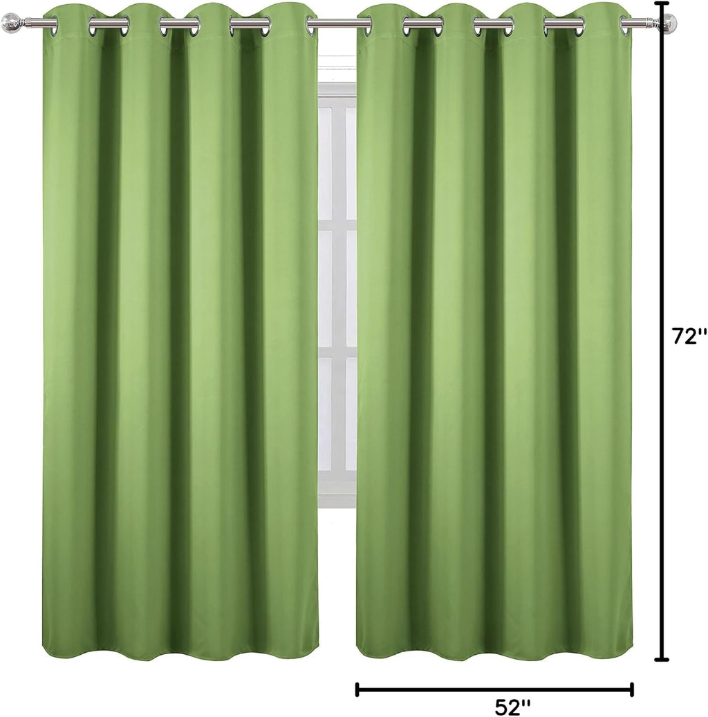Lemomo Light Green Thermal Blackout Curtains/52 x 72 Inch/Set of 2 Panels Room Darkening Curtains for Bedroom 72 Inch Green