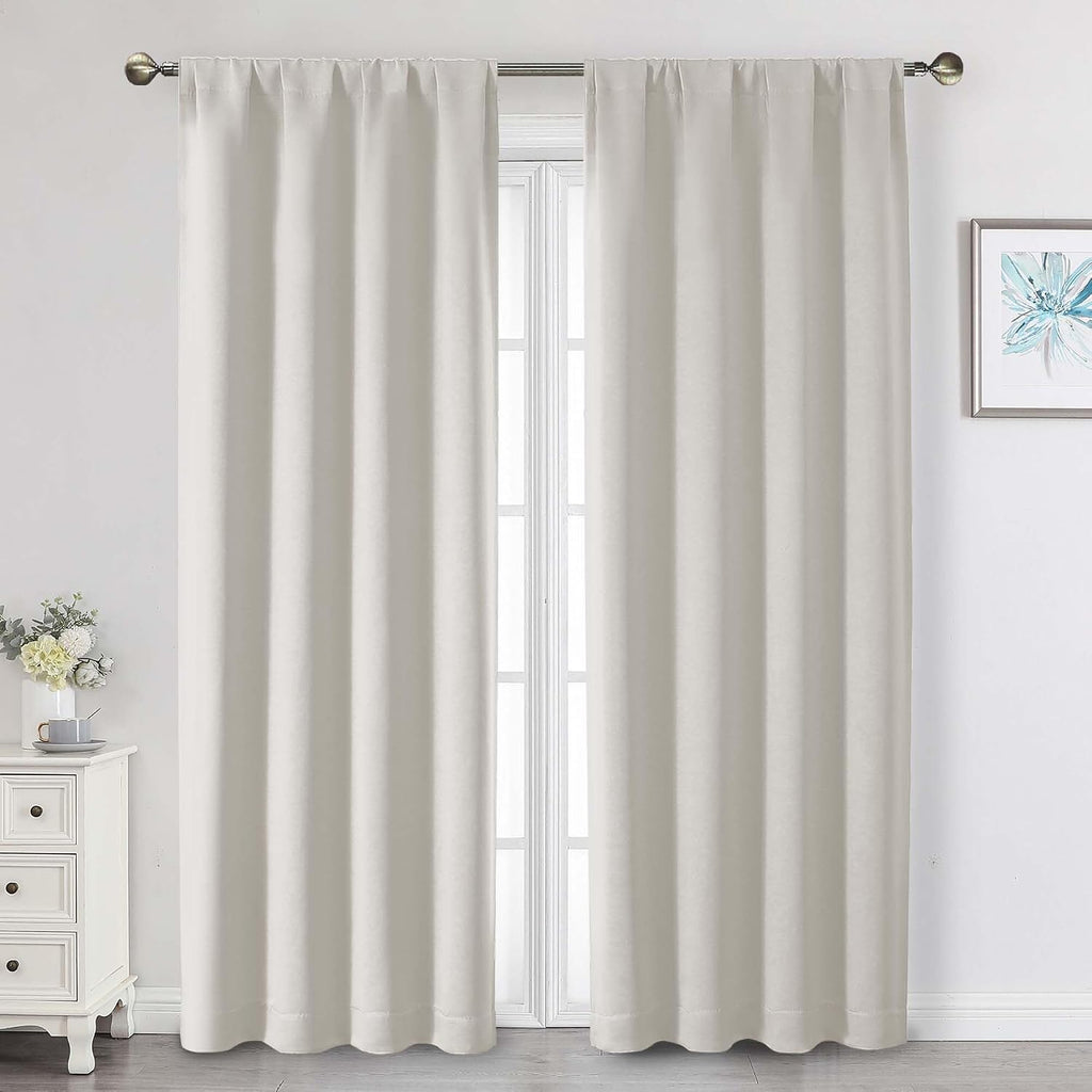WelvetBLK Natural Curtains for Bedroom Living Room 90 Inches Long 2 Panels Set, Soft Solid Light Filtering Thermal Insulated Window Treatme…