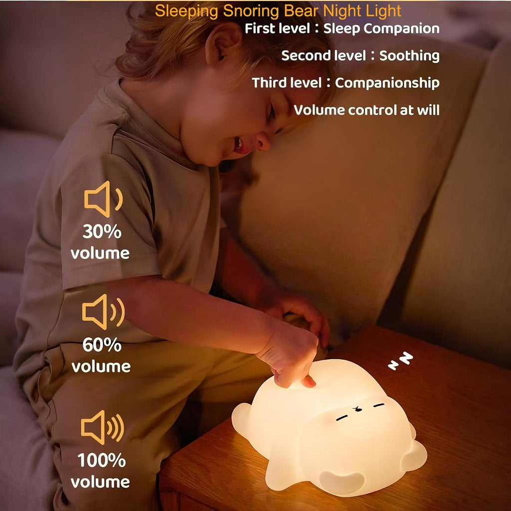 Dreaming My Dream Sleeping Snoring Bear Night Light Nursery lamp for Kids,3-Level Dimmable,30Min Auto-Off Timer, Rechargeable Type-C, BPA-Fr…