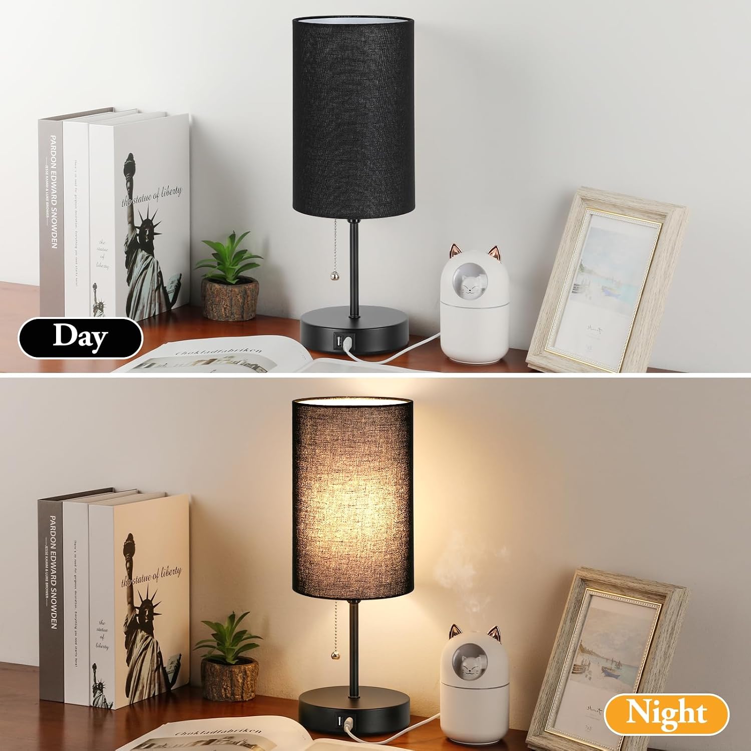 Set of 2 Table Lamps with 2 USB Ports, Bedside Lamps for Bedrooms, Modern Nightstand Lamps with Pull Chain, Minimalist Desk Lamps with…