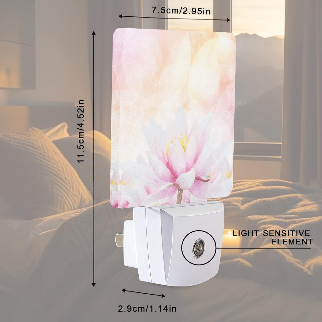 Pink Water Lily Lotus Night Light Plug-in LED Nightlights Auto Sensor Night Lamp Dusk-to-Dawn Lamp Home Decor for Nursery Children Girls…