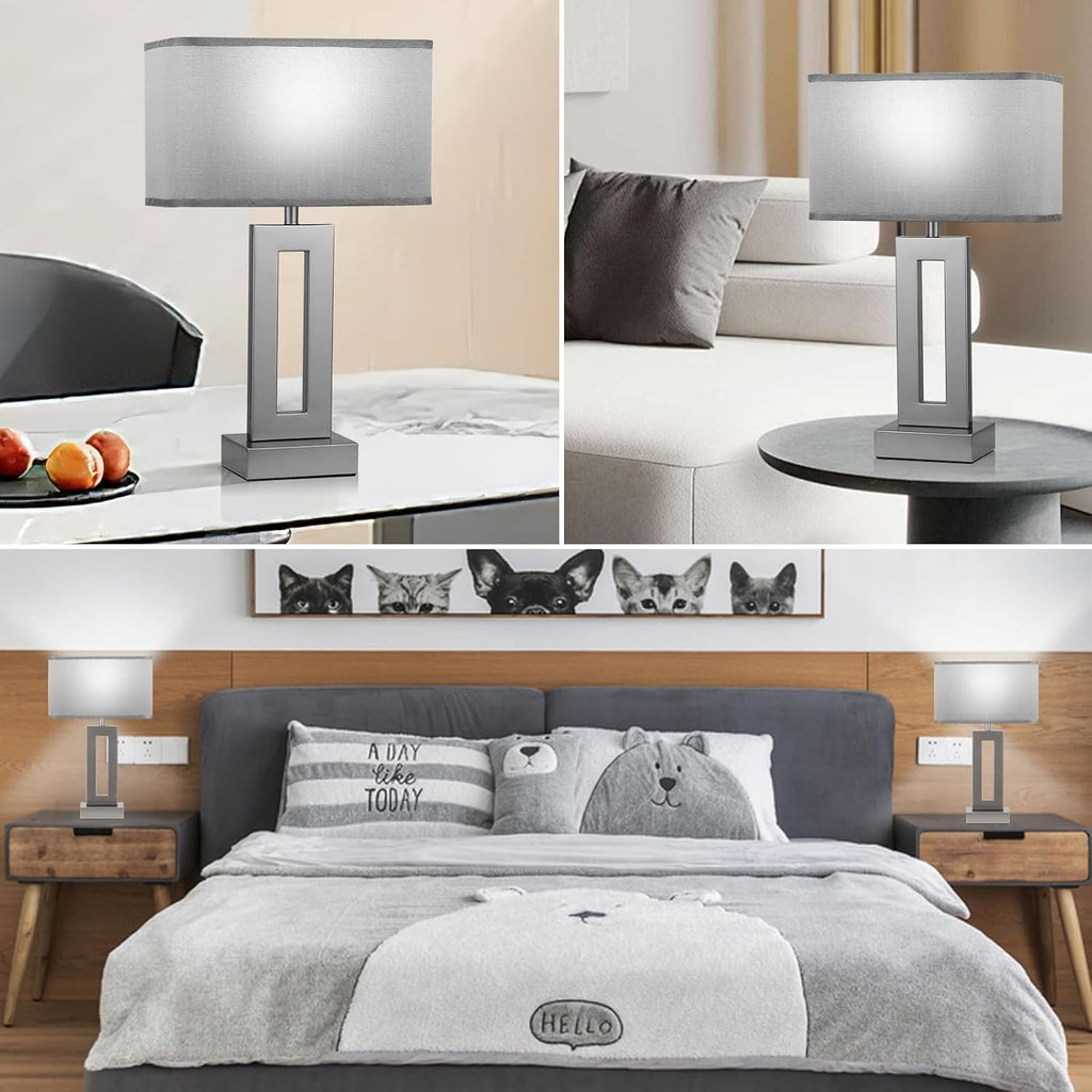 Seealle Bedroom Table Lamps Set of 2 - Grey Touch Bedside Lamps with USB C+A, 3 Way Dimmable Gold Lamp for Nightstand, Modern Night…