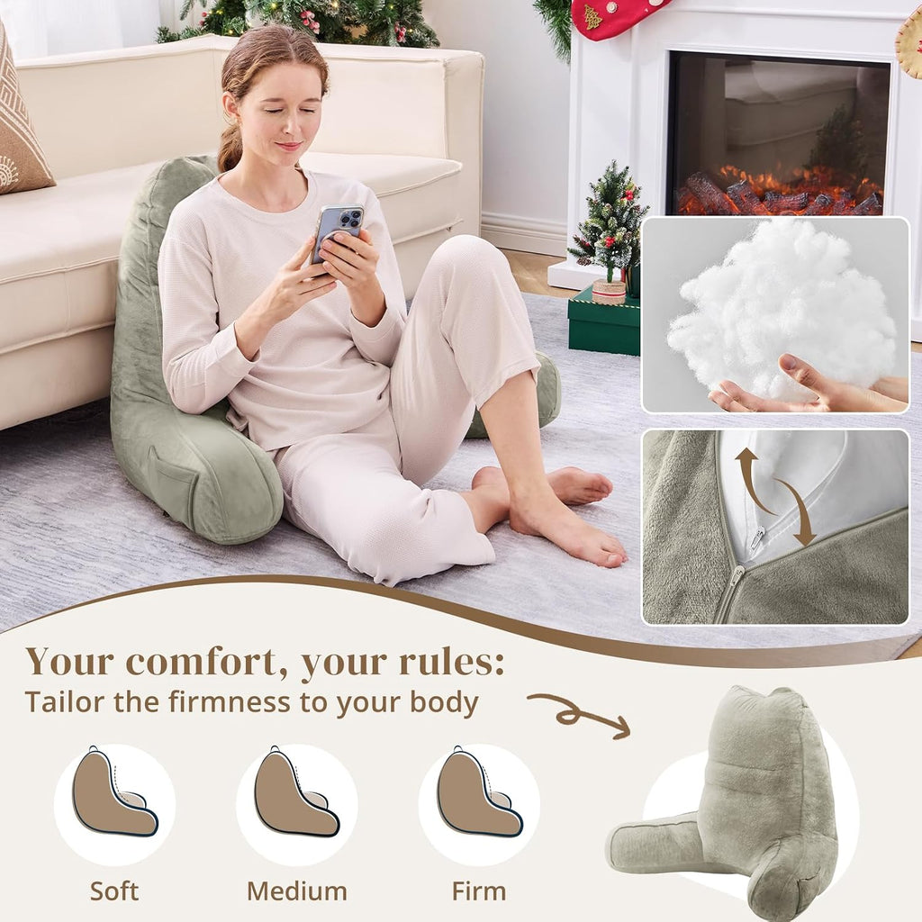 Sasttie Reading Pillow, Pillows for Reading or Relaxing – Ergonomic Support for Head, Neck, Back, and Lumbar, 23-Inch, Linen