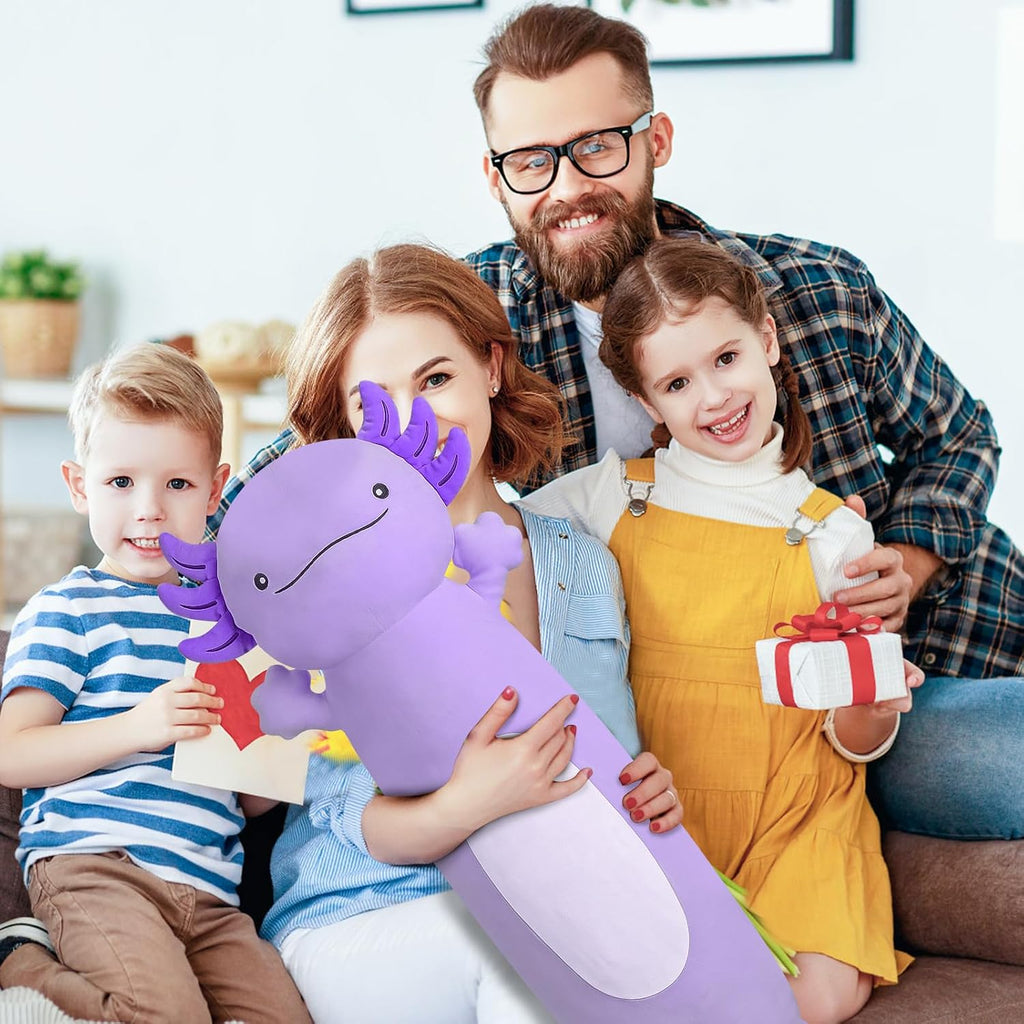 Dalmao 36 inch Cute Giant Purple Axolotl Plush Soft Body Pillow, Large Squishy Plushies Axolotl Stuffed Animals Toy, Gifts for Kids Boys…