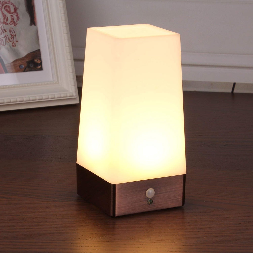 WRalwaysLX 3 Modes Battery Powered Small Table Lamp, Bedside Lamp Wireless PIR Motion Sensor LED Night Light, USE 3x1.5VAAA…