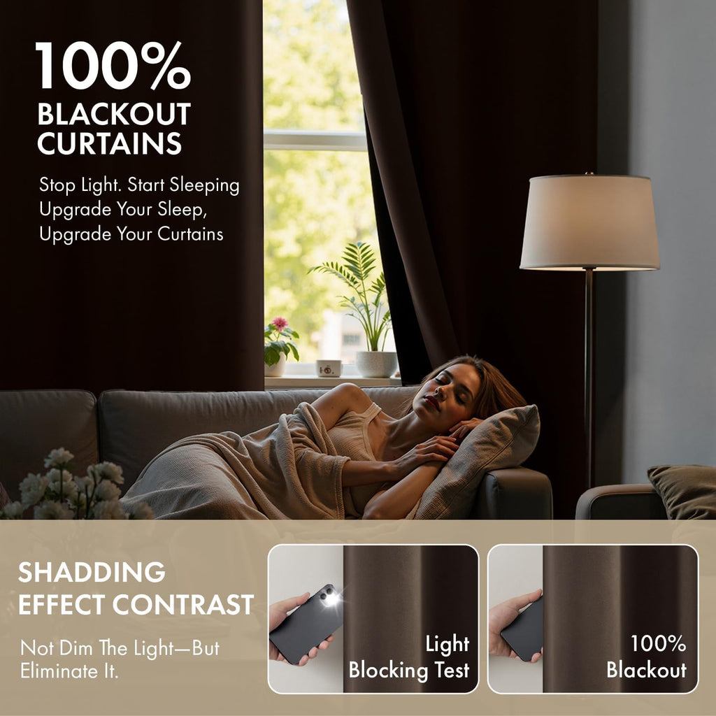 Miulee 100% Blackout Curtains for Bedroom 96 Inch Long, 2 Layers Thermal Insulated Black Out Window Curtains with Black Liner, Grommet Livi…