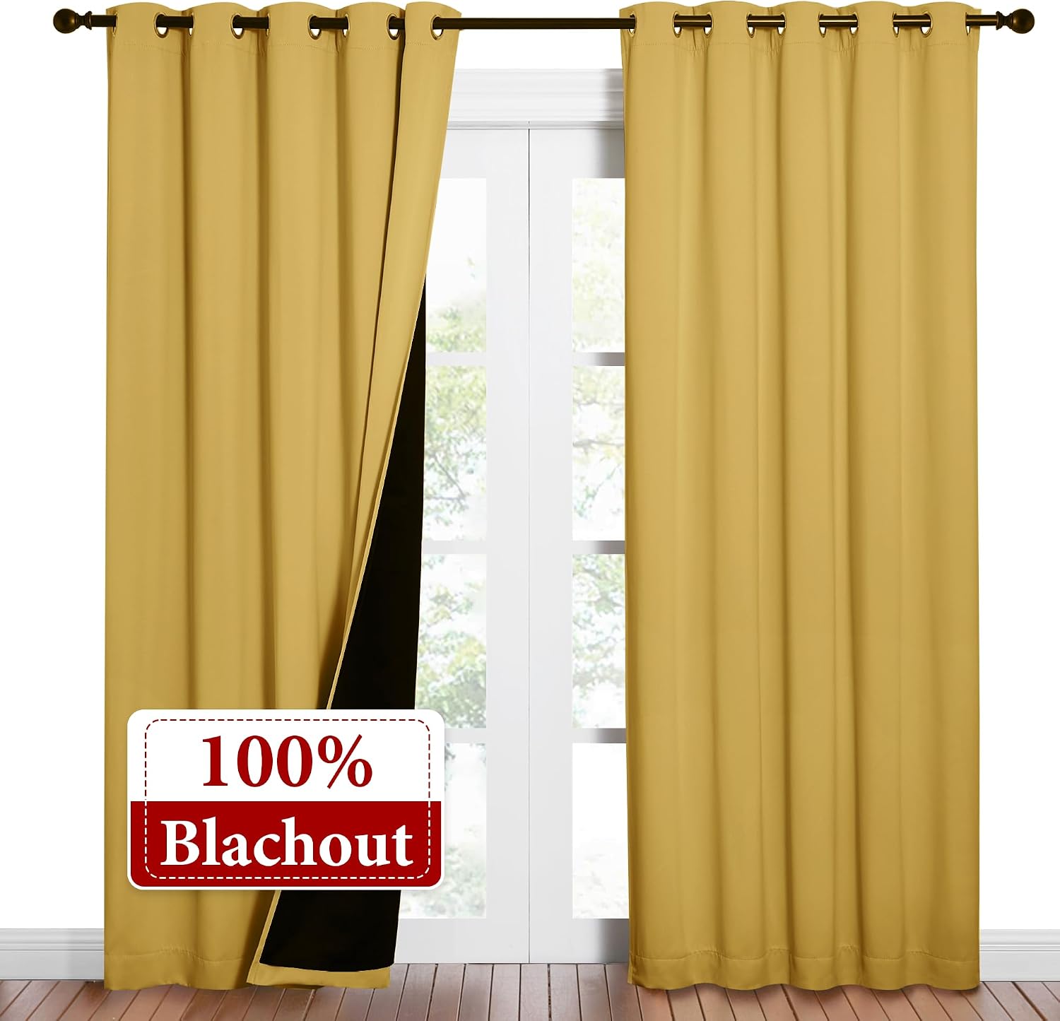 Nicetown Bright Yellow Full Shade Curtain Panels, Pair of Energy Smart & Noise Blocking Out Blackout Drapes for Dining Room Window, Thermal…