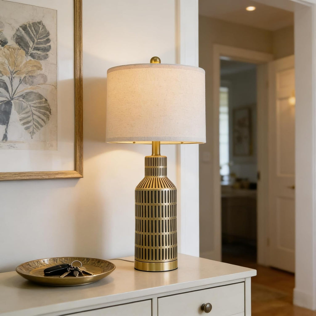 USumkky 25" Gold and Black Modern Ceramic Bedside Lamp Set of 2 for Bedroom Decor Farmhouse Table Lamp for Living Room Office Dorm