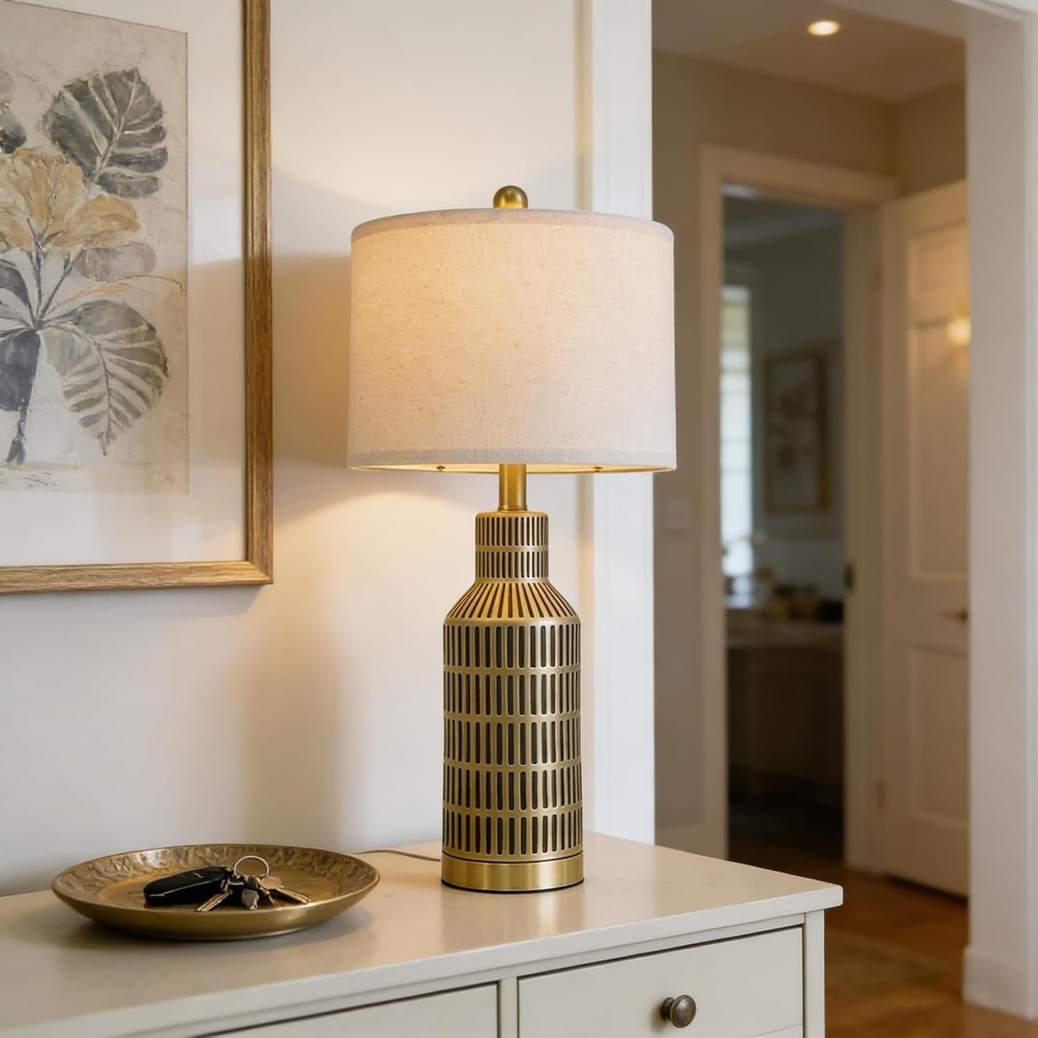 USumkky 25" Gold and Black Modern Ceramic Bedside Lamp Set of 2 for Bedroom Decor Farmhouse Table Lamp for Living Room Office Dorm