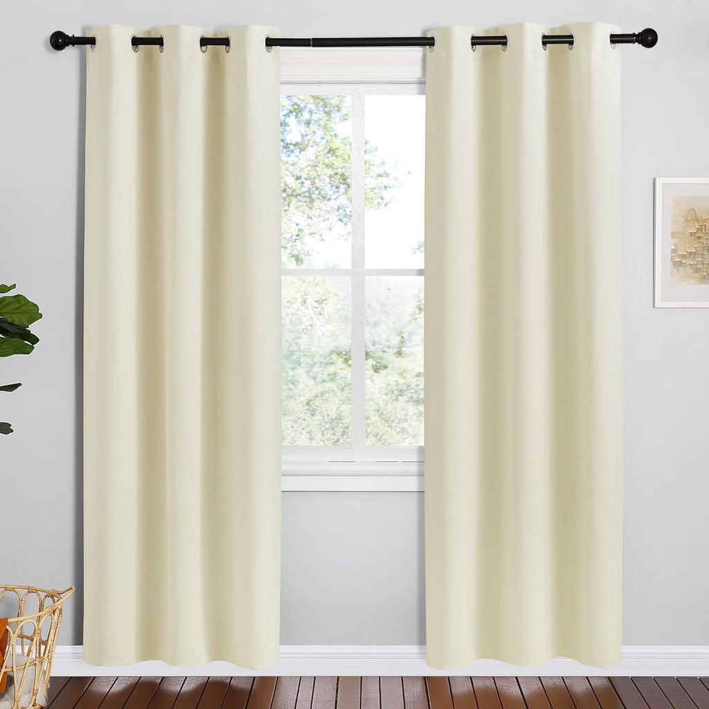 NICETOWN Kitchen Curtains for Decoration, Beige, 2 Panels, W42 x L78 inches, Thermal Insulated Grommet Room Darkening Draperies/Panels…