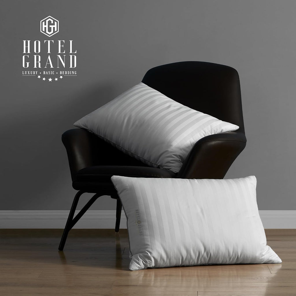 Hotel Grand Luxury Feather Down Pillows Standard Size Set of 2 Pack Hypoallergenic Medium Firm Pillows 100% Cotton Breathable Sleeping…