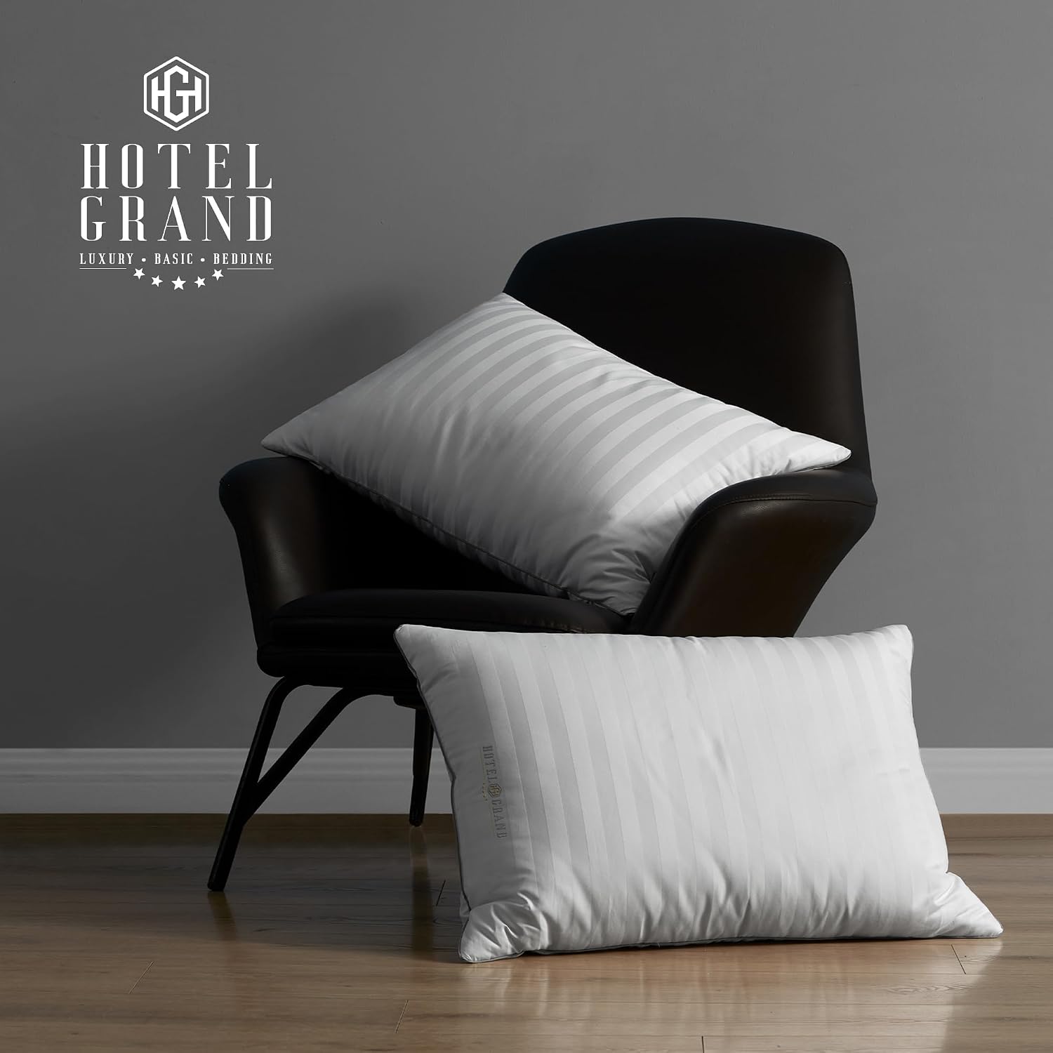 Hotel Grand Luxury Feather Down Pillows King Size Set of 2 Pack Hypoallergenic Medium Firm Pillows 100% Cotton Breathable Sleeping…