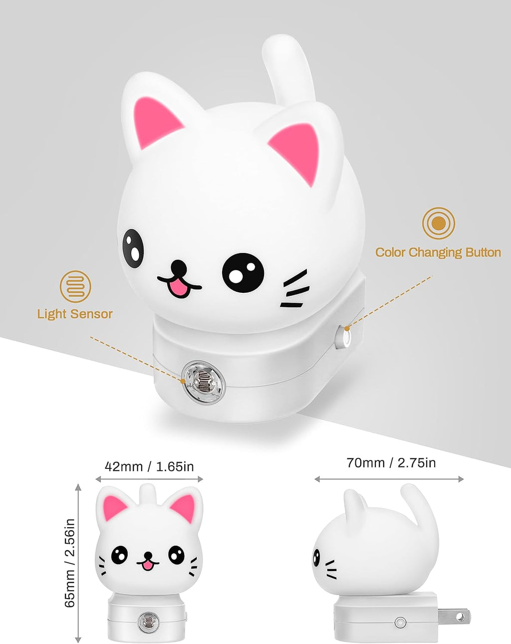 DORESshop Cat Night Lights Plug Into Wall, Cute Night Light for Kids, 8-Color RGB LED Night Light with Dusk to Dawn Sensor, Nightlight…