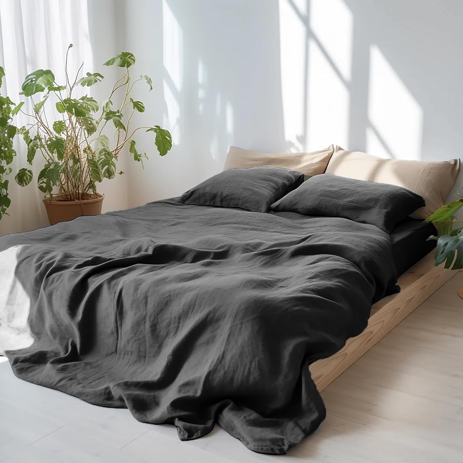 Chuffed Linen Pillow Cases 2 Pack 100% Linen King Size Pillowcases, Breathable and Cooling Washed Pillow Shams with Zipper Closure, 20x36 I…