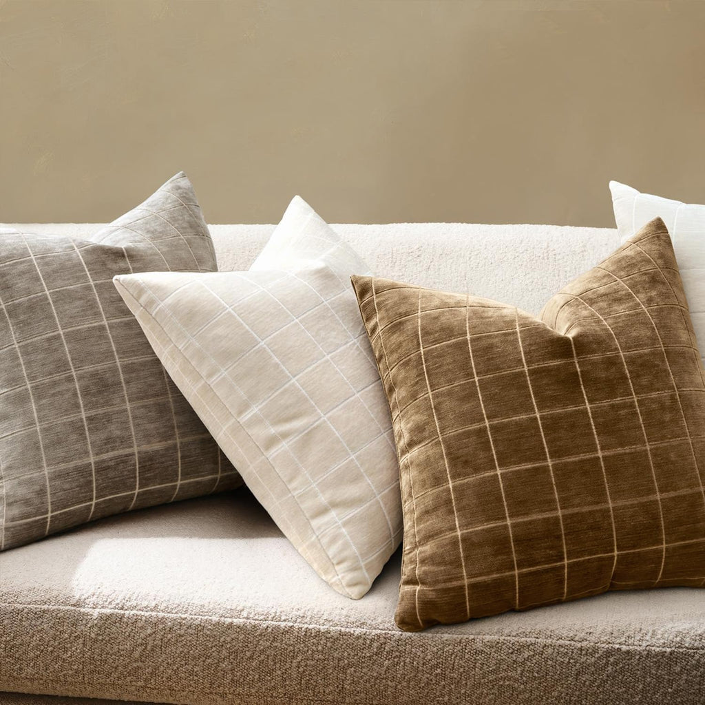 Miulee Decorative Chenille Check Throw Pillow Covers Vintage Plaid Couch Pillows 24x24 Inch Set of 2 Neutral Boho Farmhouse Cushion Covers…
