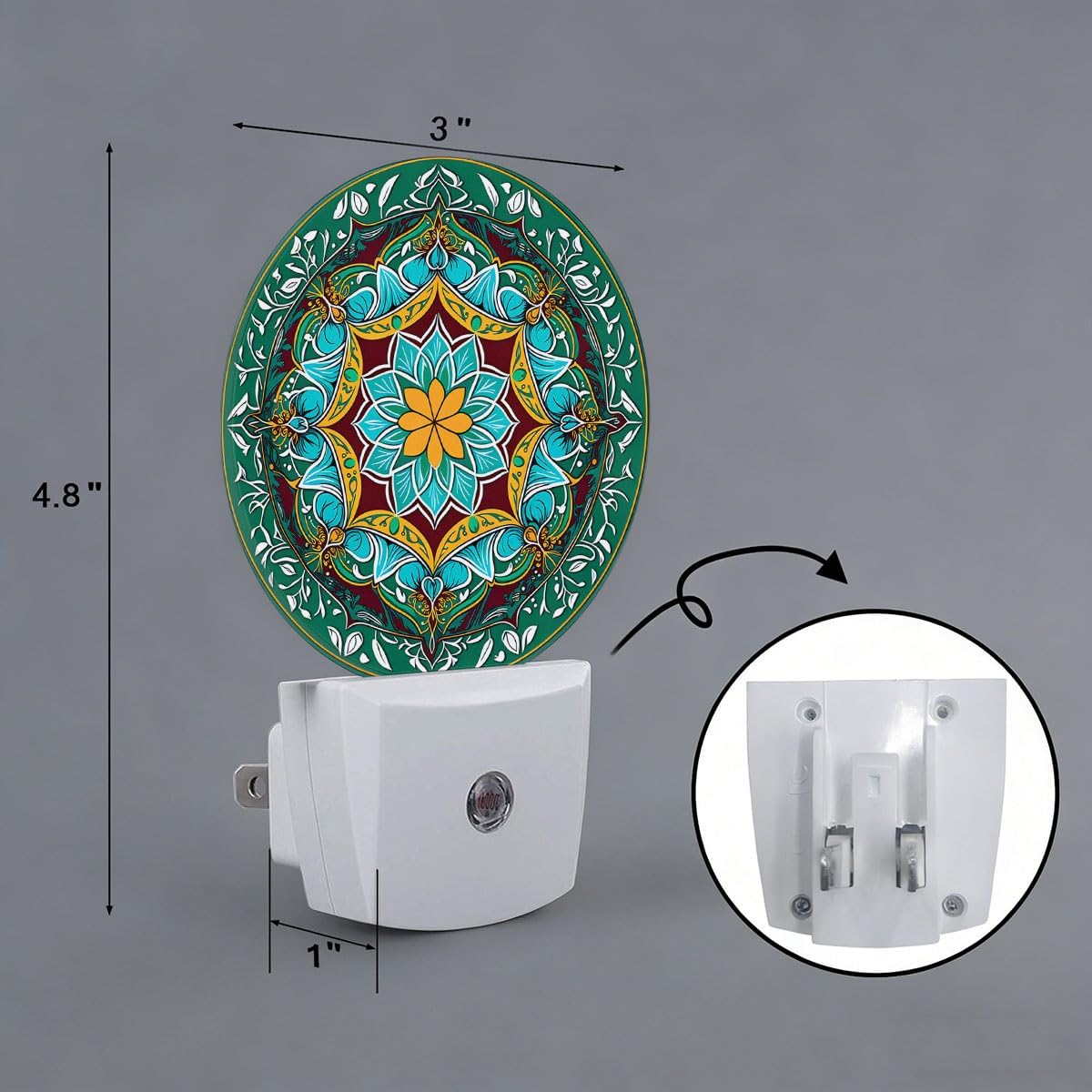 Mandala Flower Plug in Night Light Auto Light Round Lamps Energy Saving Gift for Women Men Friends