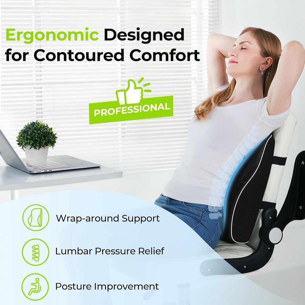 Auvon Lumbar Support Pillow for Office Chair with Patented Bulge for Lower Back Support, Ergonomic Office Home Essentials Improve Posture,…