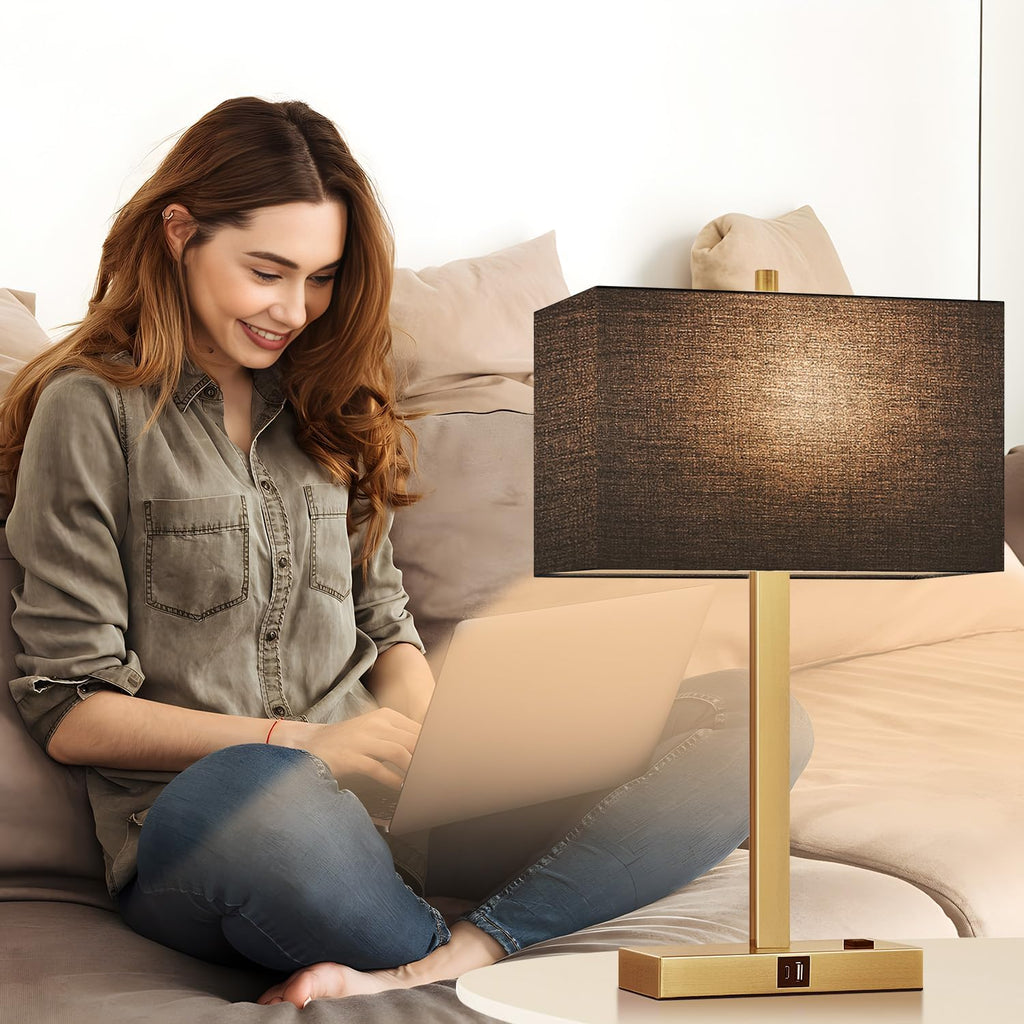 Lynnoland 21" Set of 2 Bedside lamp with USB A+C & AC Outlets, Touch Control 3-Way Dimmable Nightstand Lamps for Bedroom Living Room…