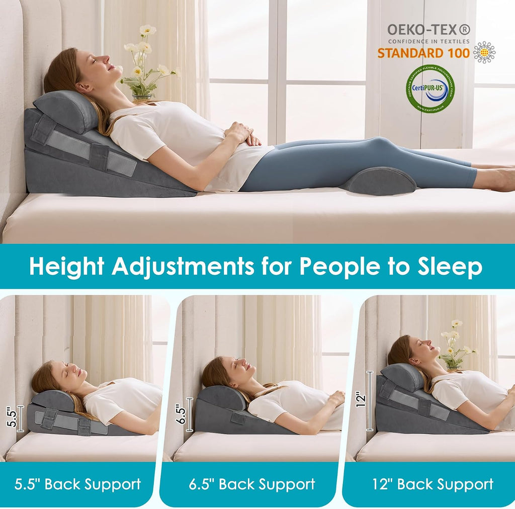 Wgakced 4Pcs Wedge Pillow Set for After Surgery, Acid Reflux Relief, Adjustable Bed Wedge Pillows for Sleeping, Anti Snore, Memory Foam Trian…
