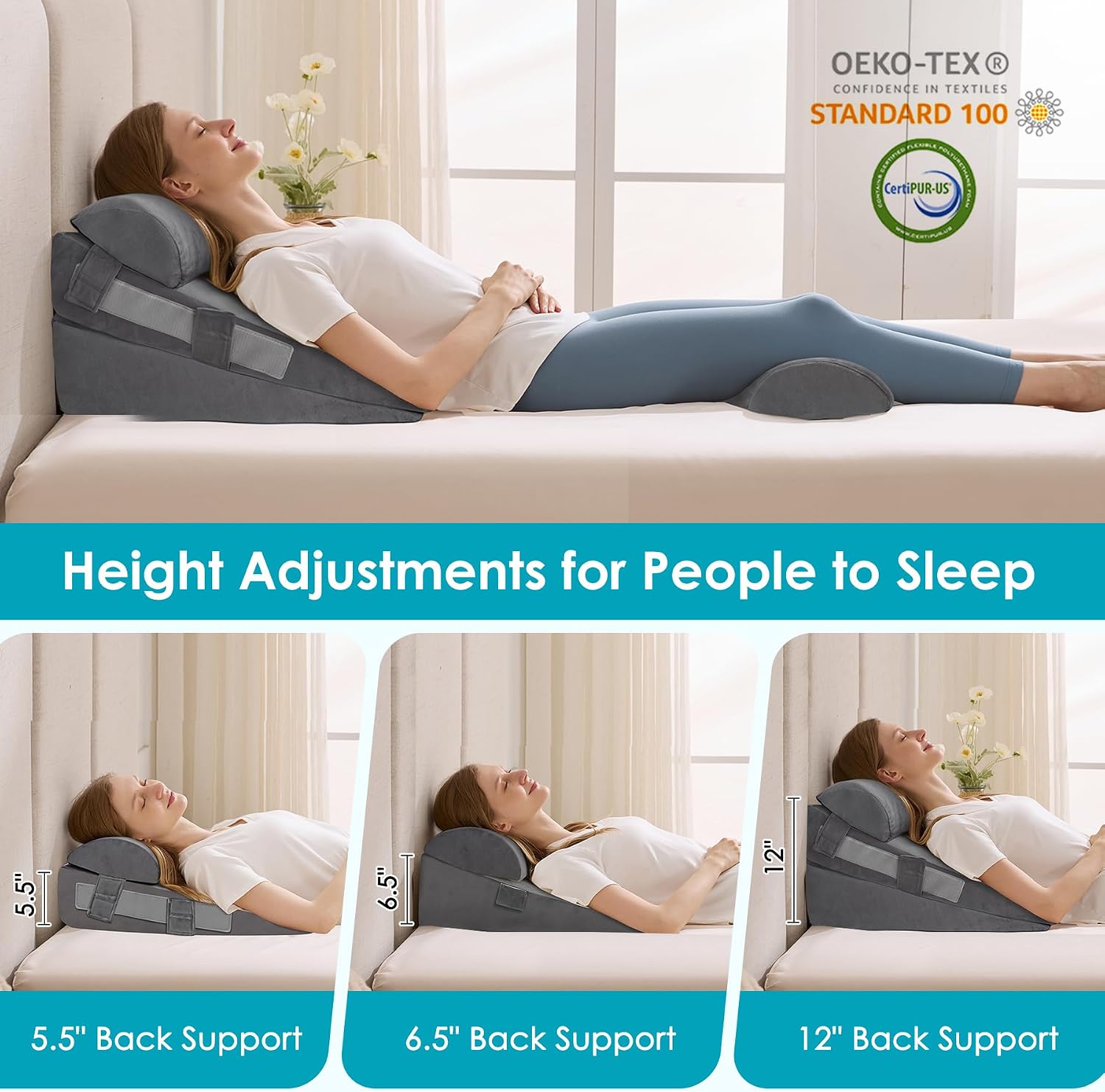 Wgakced 4Pcs Wedge Pillow Set for After Surgery, Acid Reflux Relief, Adjustable Bed Wedge Pillows for Sleeping, Anti Snore, Memory Foam Trian…