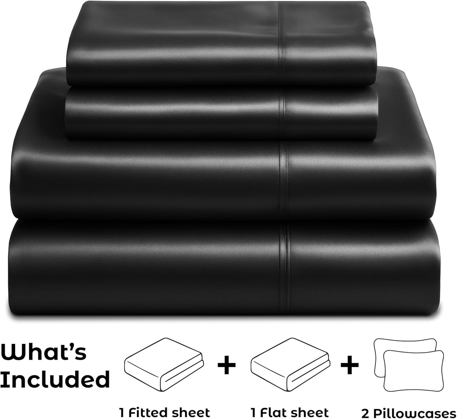 PureBedding Satin Sheets California King [4-Piece, Black] Luxury Silky Bed Sheets - Extra Soft 1800 Microfiber Sheet Set, Wrinkle, Fade, St…