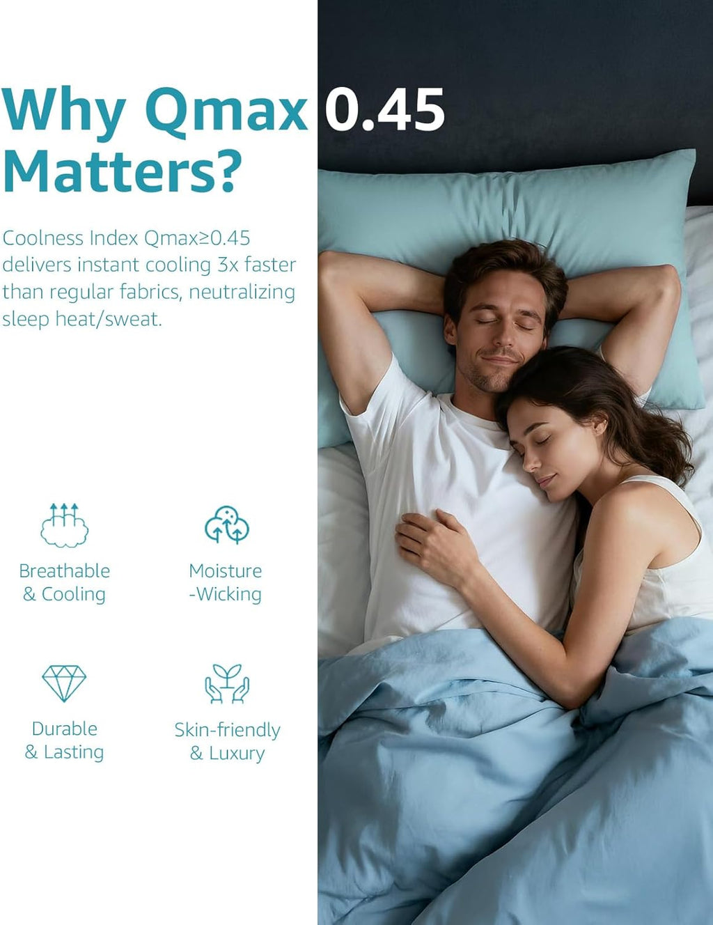 Itartshion Cooling Pillow Cases Queen Size Set of 2, Qmax >=4.5, Cooling Pillowcases for Hot Sleepers, Cool Pillow Covers with Envel…