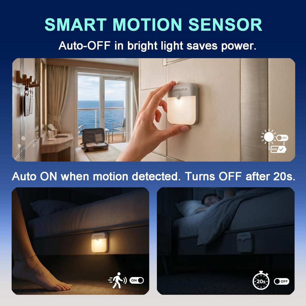 Laidolaila 2 Pcs Magetic Night Light Motion Sensor Cruise Ship Approved with USB Cable LED Rechargeable Battery for Indoor Use in Bathroom…