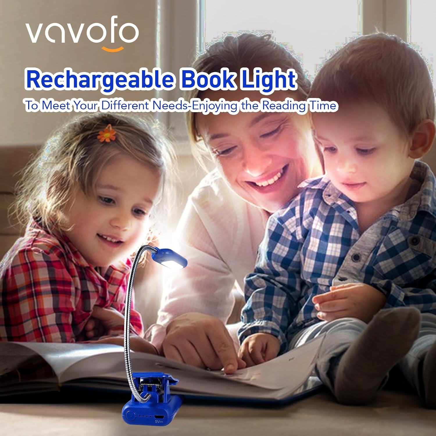 Vavofo Rechargeable Book Light for Reading in Bed Kids, 7 LED Reading Light with 9-Level Warm Cool White Daylight, Eye comfort Lamp with…