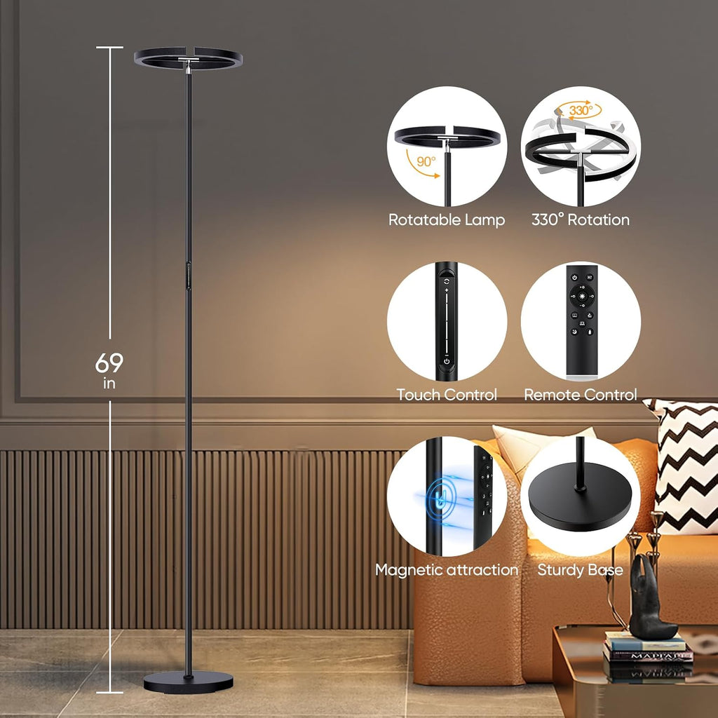 SIBRILLE LED Floor Lamp - Rotatable Standing Lamp with Touch & Remote Control, 3000-6000K, 22W Modern Floor Reading Light, Dimmable…