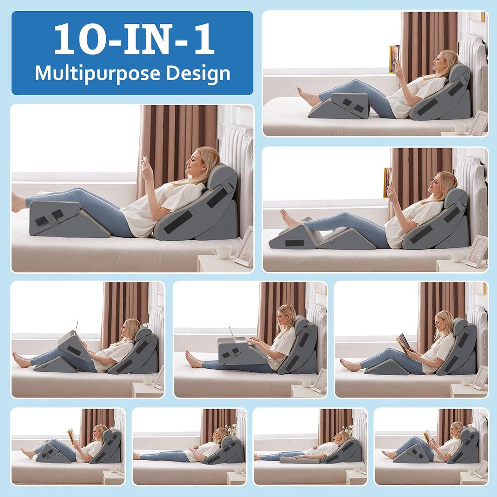 Ahpmeoa 5Pcs Wedge Pillow Set for After Surgery, Orthopedic Bed Wedge Pillow Set for Post Surgery, Acid Reflux Relief, Sleeping, Back, Adj…