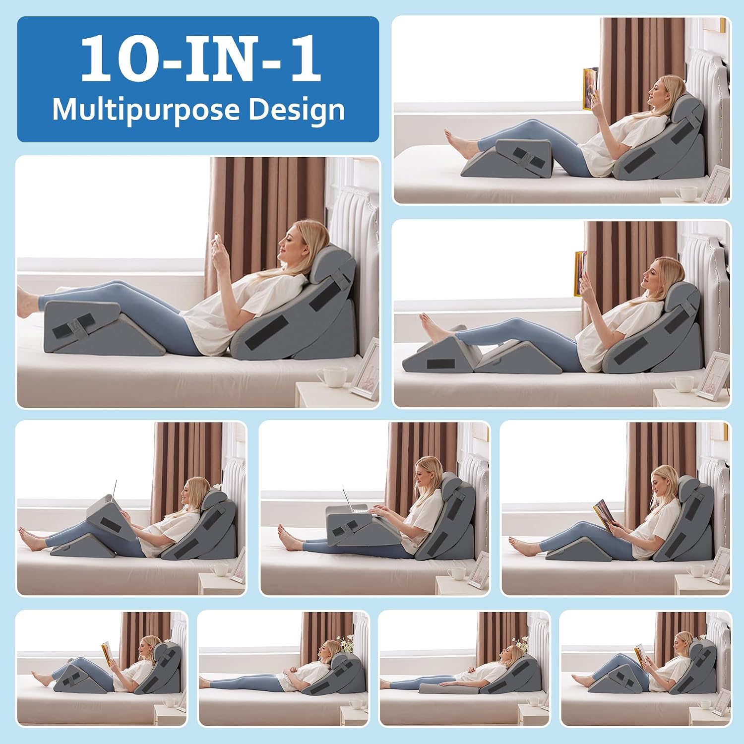 Ahpmeoa 5Pcs Wedge Pillow Set for After Surgery, Orthopedic Bed Wedge Pillow Set for Post Surgery, Acid Reflux Relief, Sleeping, Back, Adj…