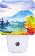 Watercolor Mountains and Forest Night Light, Plug Into Wall for Boys Girls Bedroom Decorative Square Night Light Lamp 0.5w Sleep Friendly