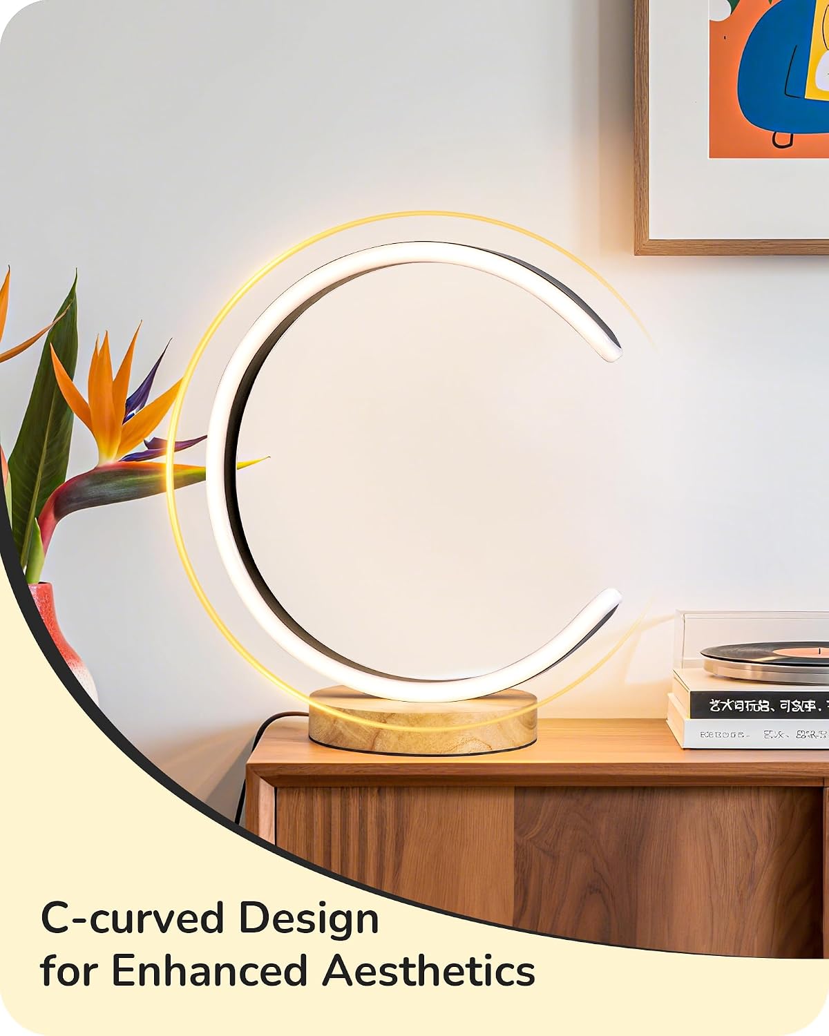 EDISHINE LED Table Lamp, C-Shaped Modern Lamps for Nightstand with 3 Color Temperature & Dimming, Upgraded Switch, Silicone Lampshade &…