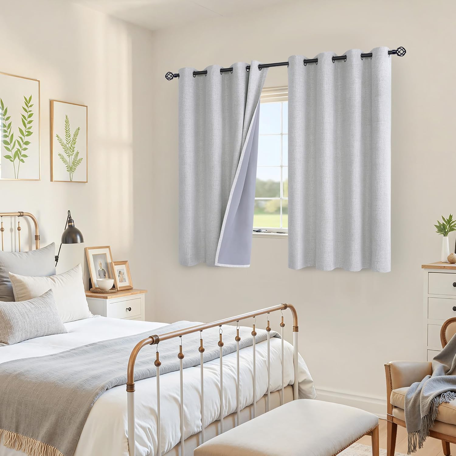 YoungsTex Linen Textured 100% Blackout Curtains for Bedroom 2 Panels, Short Thermal Insulated Drapes with Grommet Room Darkening for Living…