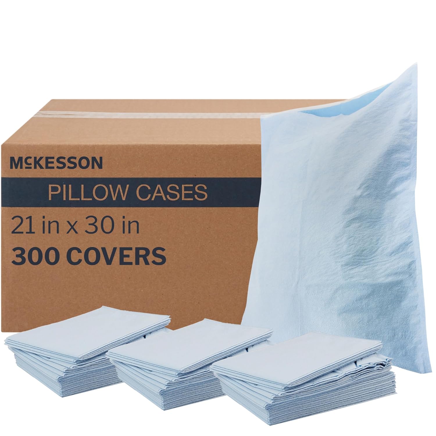 McKesson Disposable Pillow Case Covers [300 Count] Bulk Pillowcase, Single-Use for specialized Hospital Travel, Standard Size, Blue, 21…