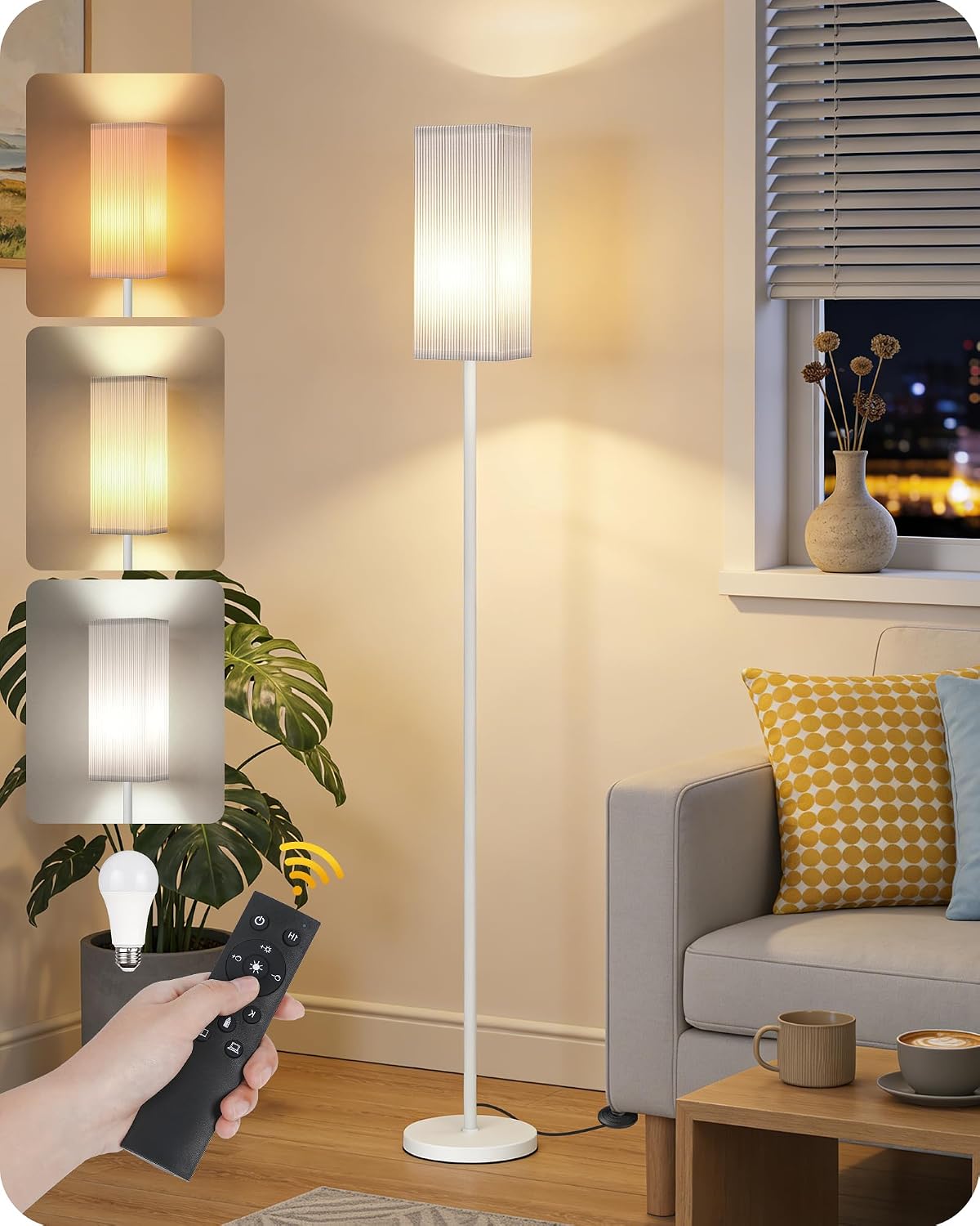 64.2'' Dimmable Floor Lamp for Living Room with Remote and Foot Switch, Corner Floor Lamp for Bedroom, Includes 10W A19 Bulb, Modern…