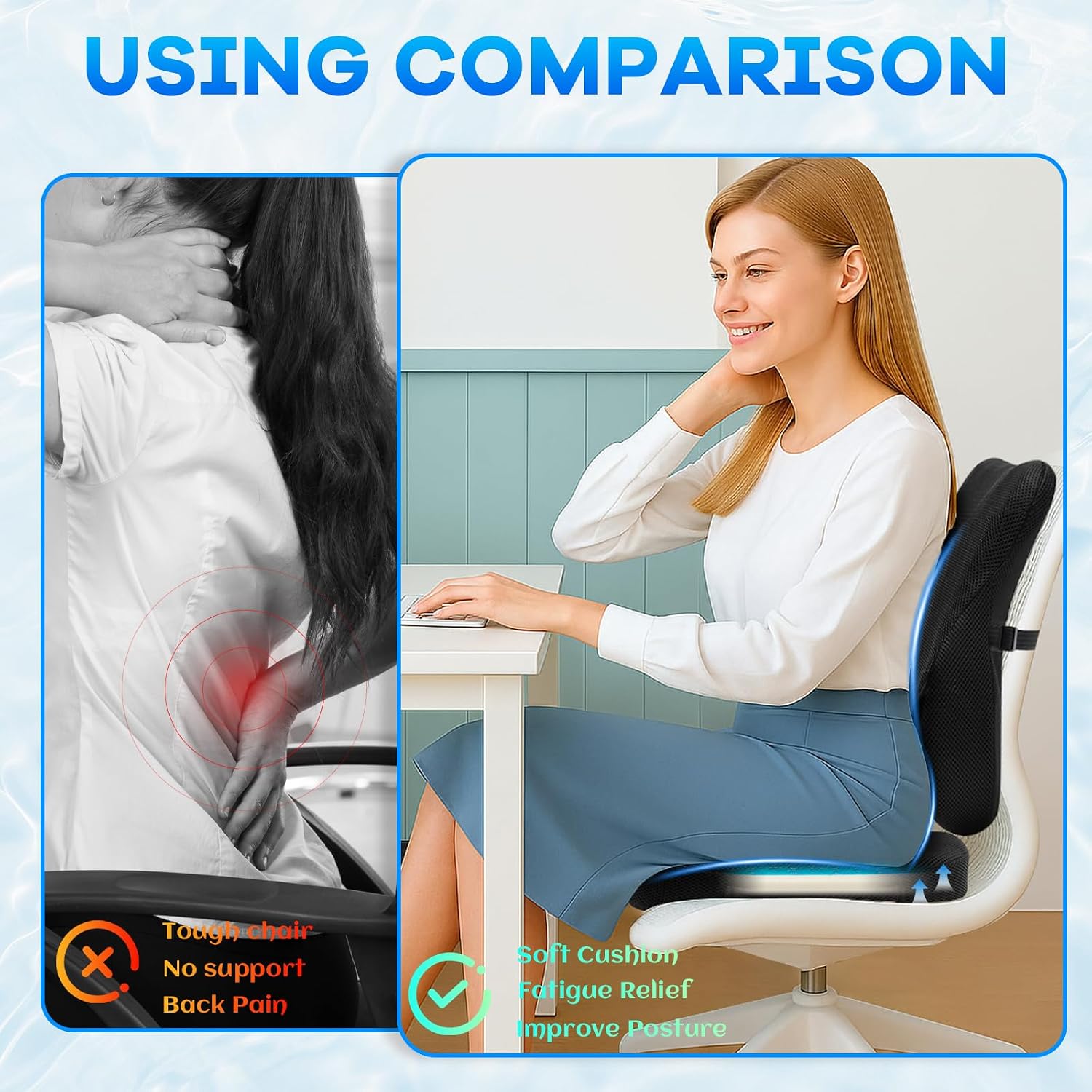 Watshyon Gel Seat Cushion & Lumbar Support Pillow Set, Cooling Memory Foam for Tailbone & Sciatica, Ergonomic Office Chair Cushion…