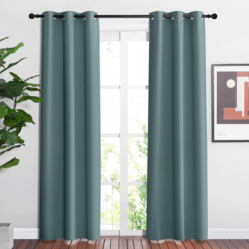 Nicetown Blackout Greyish Blue Curtains & Drapes for Living Room - Thermal Insulated Solid Grommet Sound Reducing Room Darkening Window Tre…