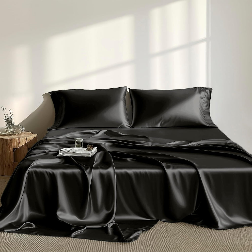 Madisonpark Madison Park Satin Sheets Twin Size, Luxurious Silky Bed Sheets, Elastic 14" Pocket fits up to 16" Mattress, Wrinkle-Free, Soft…