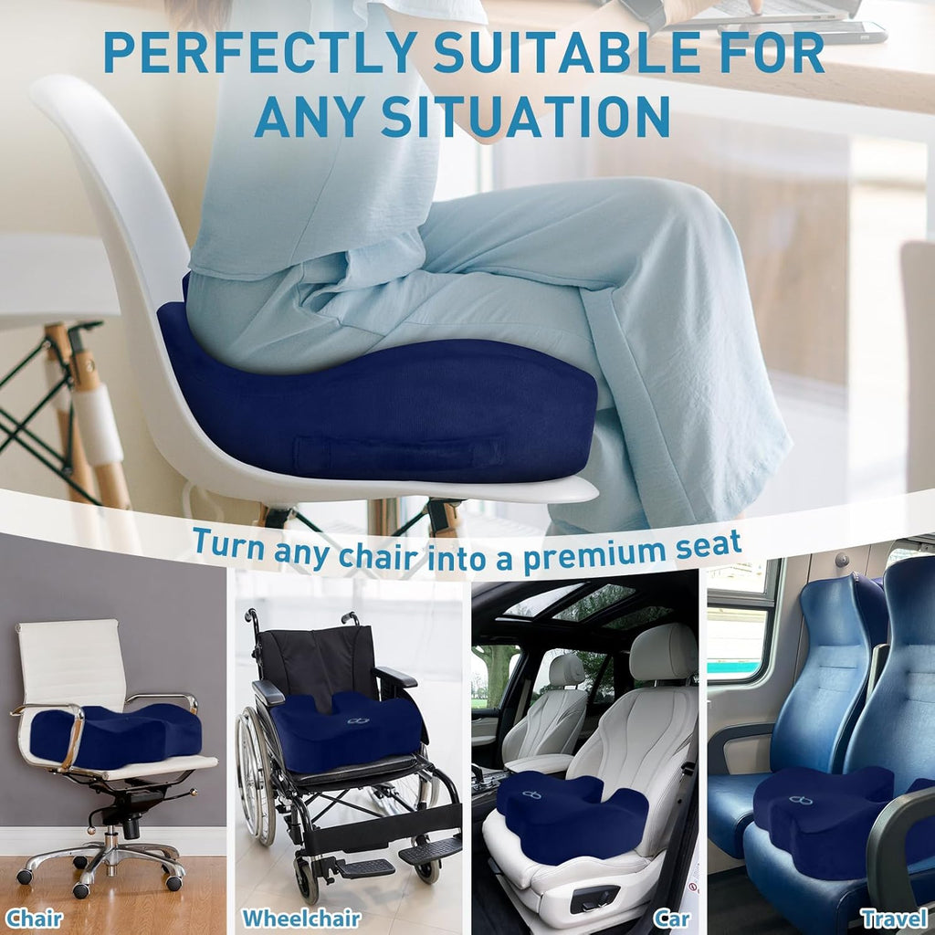 BlissTrends Seat Cushion, Thick Memory Foam Cushions for Office Chair, Car Seat, Airplane, Relieving Pressure Tailbone Sciatica Back Pain fo…